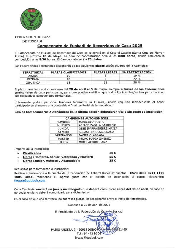 Campeonato de Euskadi Recorridos de caza 2025
